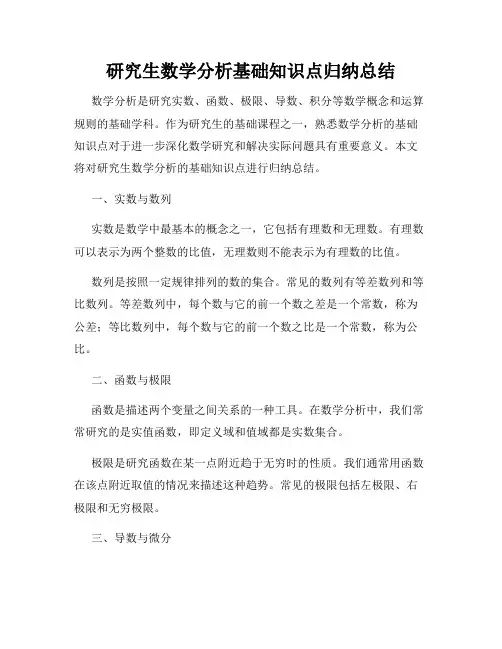 研究生数学分析基础知识点归纳总结