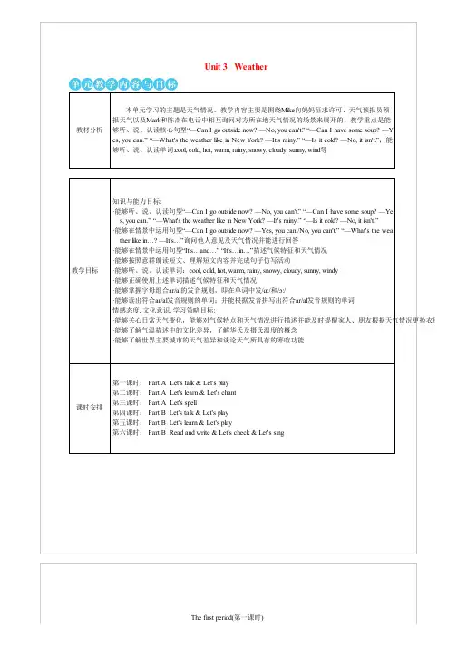 四年级英语下册_Unit_3_Weather(The_first_period)第一课时教案_人教