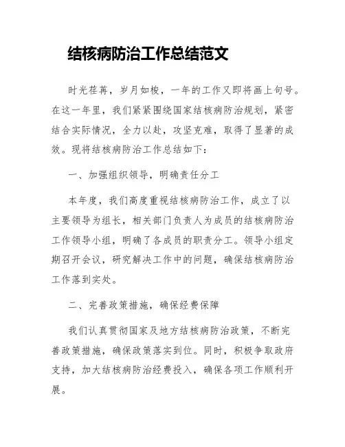 结核病防治工作总结的范文