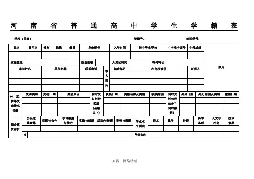 河南省普通高中学生学籍表