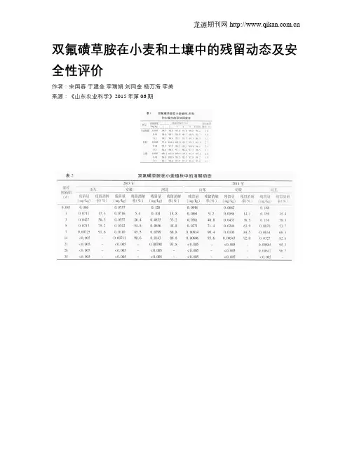 双氟磺草胺在小麦和土壤中的残留动态及安全性评价