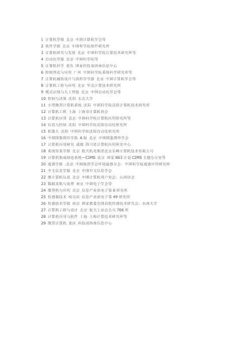 国内计算机期刊排名