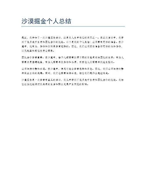 沙漠掘金个人总结