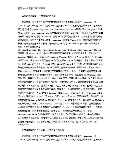 2021年四大时态总结图  小学英语时态总结