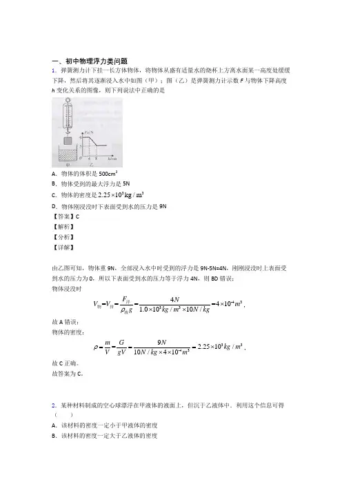 培优 易错 难题浮力类问题辅导专题训练及答案解析