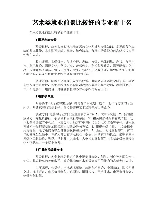艺术类就业前景比较好的专业前十名