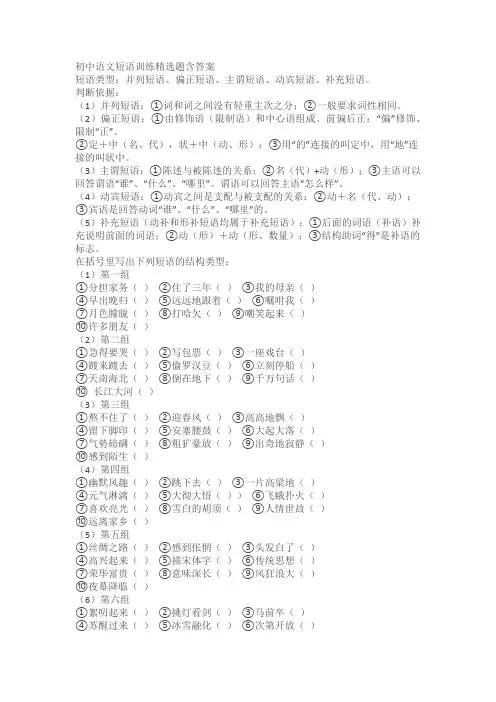 初中语文短语训练精选题含答案