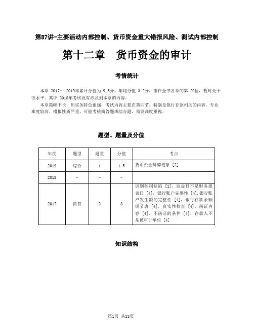 2020注会(CPA) 审计 第十二章 货币资金的审计
