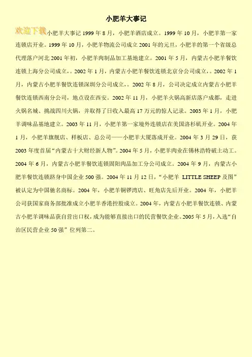 小肥羊大事记