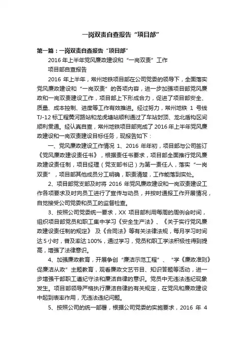 一岗双责自查报告“项目部”