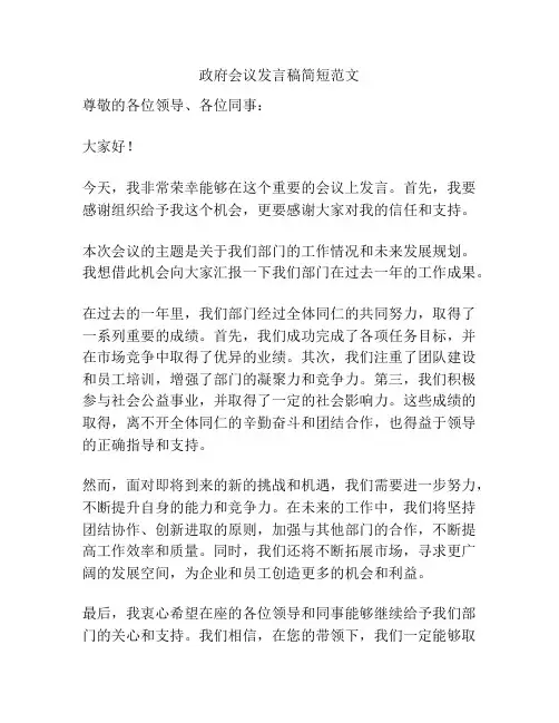 政府会议发言稿简短范文