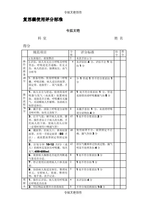 复苏囊的评分标准之令狐文艳创作
