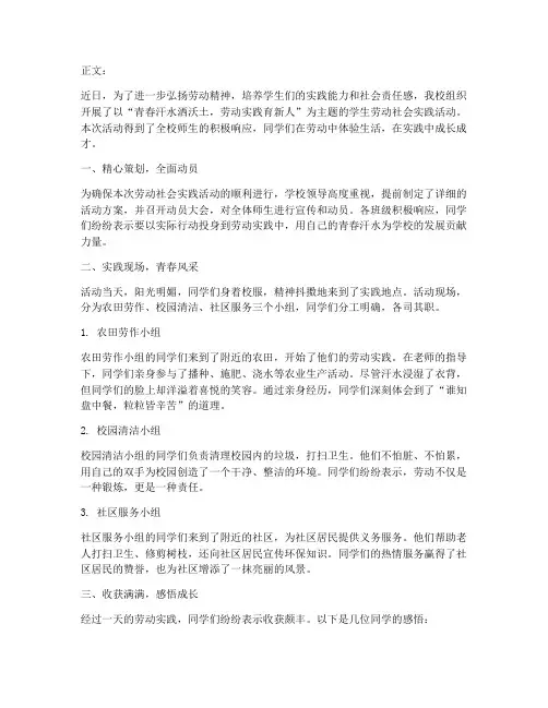 学生劳动社会实践新闻稿