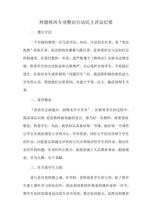 师德师风专项整治行动民主评议纪要