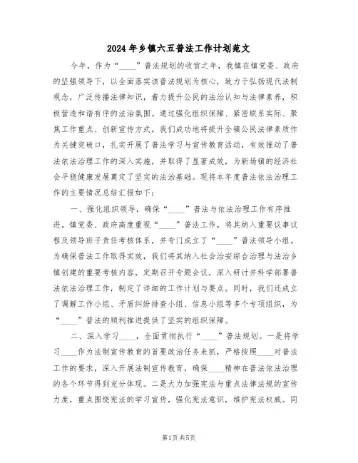 2024年乡镇六五普法工作计划范文（2篇）