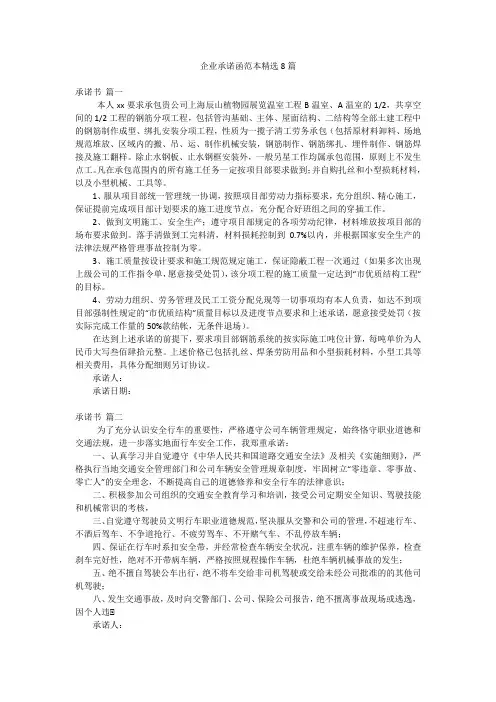 企业承诺函范本精选8篇