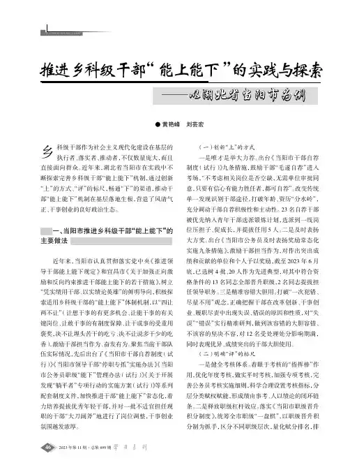 推进乡科级干部“能上能下”的实践与探索——以湖北省当阳市为例
