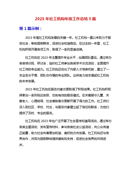 2023年社工机构年度工作总结5篇