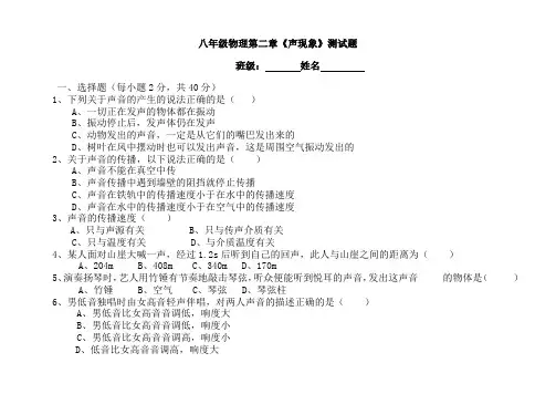 人教版八年级上册物理第二章测试题(18)