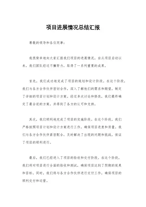 项目进展情况总结汇报