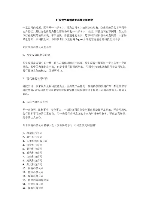 好听大气有创意的科技公司名字