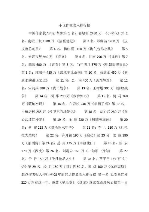 小说作家收入排行榜