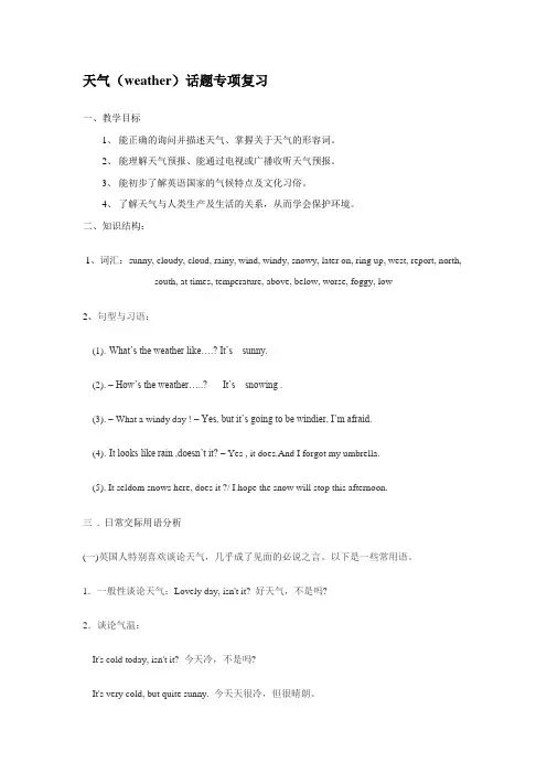 英语素材英语天气话题专项复习