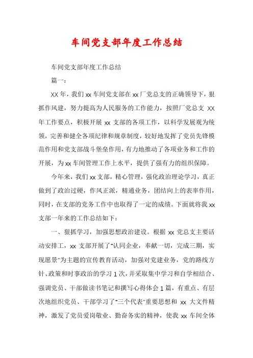车间党支部年度工作总结