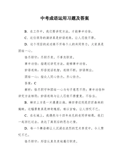 中考成语运用习题及答案