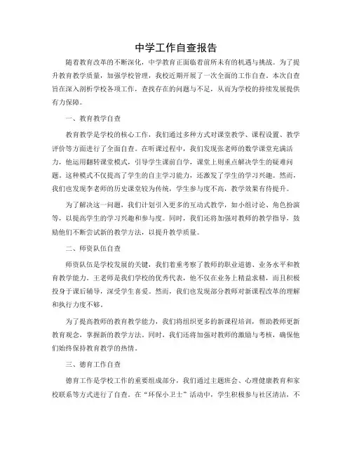 中学的工作自查报告