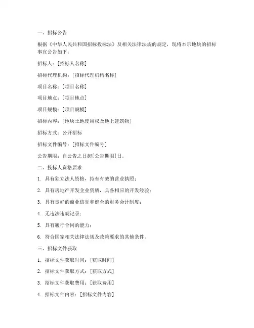 地块招标文件范本