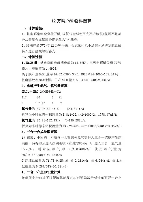12万吨PVC物料衡算