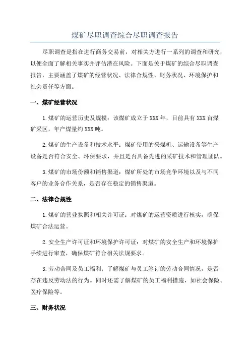 煤矿尽职调查综合尽职调查报告
