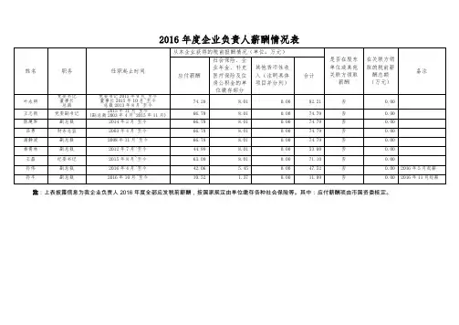 2016年度企业负责人薪酬情况表