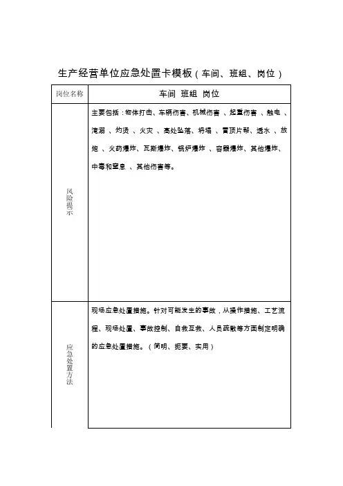 生产经营单位应急处置卡模板(车间、班组、岗位)