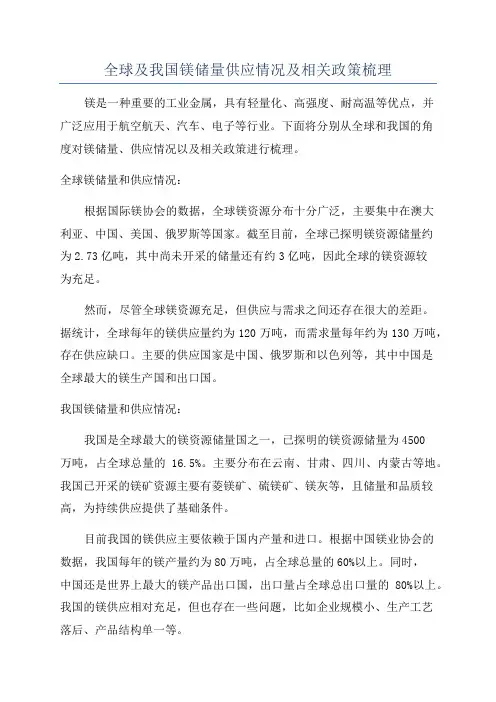 全球及我国镁储量供应情况及相关政策梳理