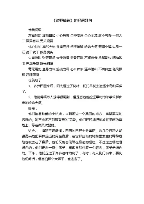 《绿野仙踪》的好词好句