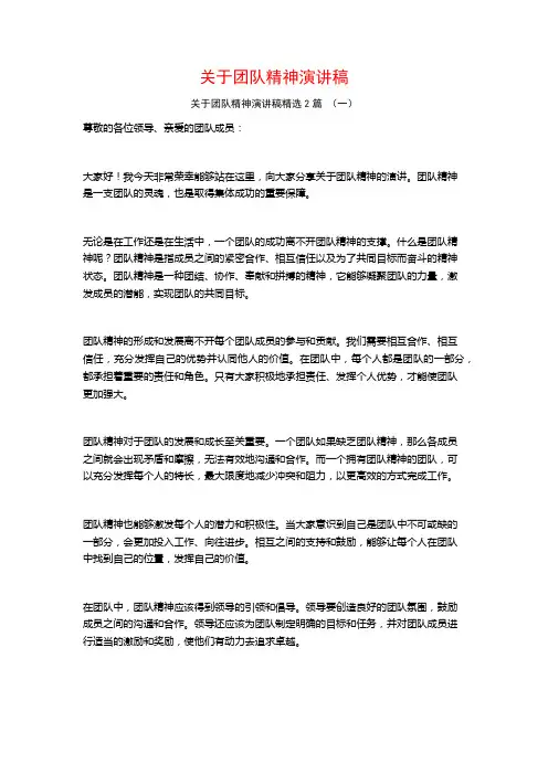 关于团队精神演讲稿2篇