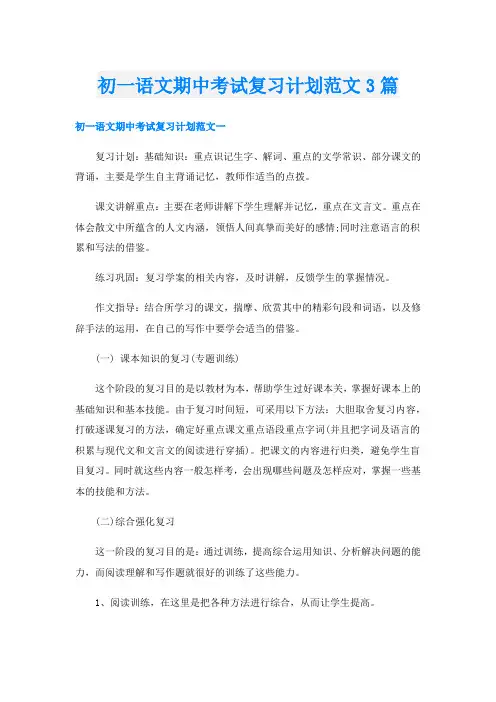 初一语文期中考试复习计划范文3篇