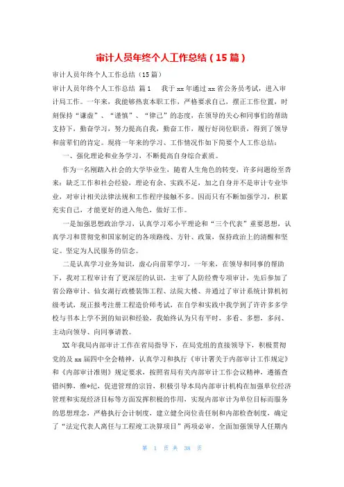 审计人员年终个人工作总结(15篇)
