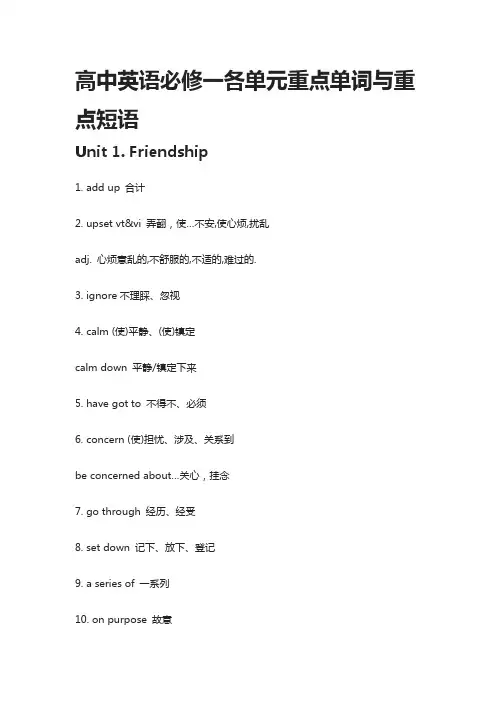 高中英语必修一各单元重点单词与重点短语(全)