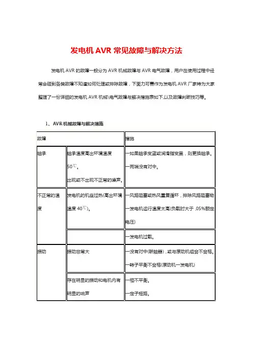发电机AVR常见故障与解决方法