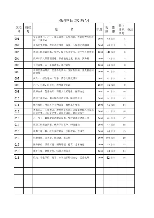文书档案永久全目录索引