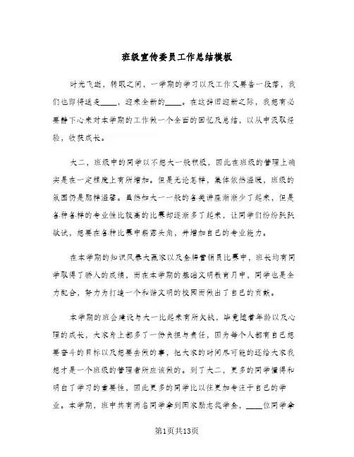 班级宣传委员工作总结模板(6篇)
