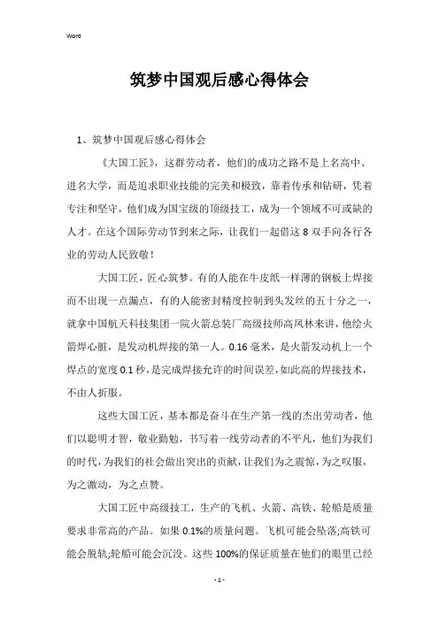筑梦中国观后感心得体会