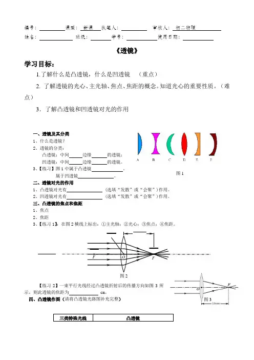 《透镜》 导学案   人教版物理八年级上册  