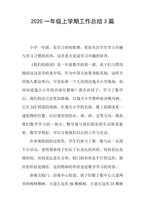 2020一年级上学期工作总结3篇