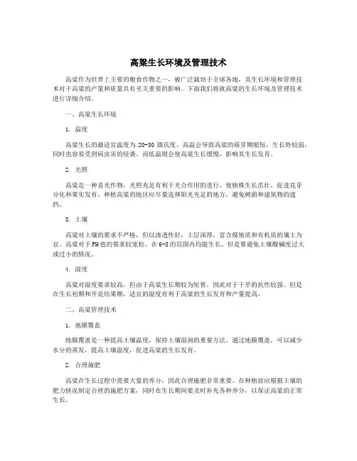 高粱生长环境及管理技术