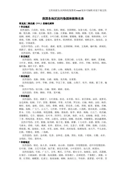 各地区抗污染园林植物