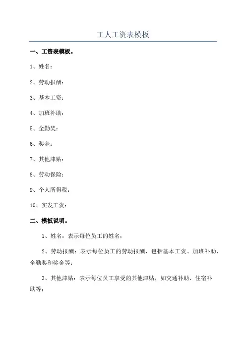 工人工资表模板